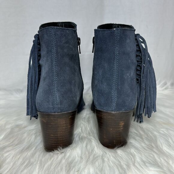 Kenneth Cole Reaction Navy Suede Fringe Side Zip Side Fringe Booties Sz 10 - Picture 3 of 6